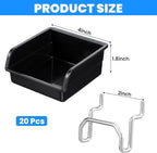 20 Pack Pegboard Bins With Metal Hooks, Black Pegboard Storage Bins, Pegboard Containers For Peg Board Organizing Accessories