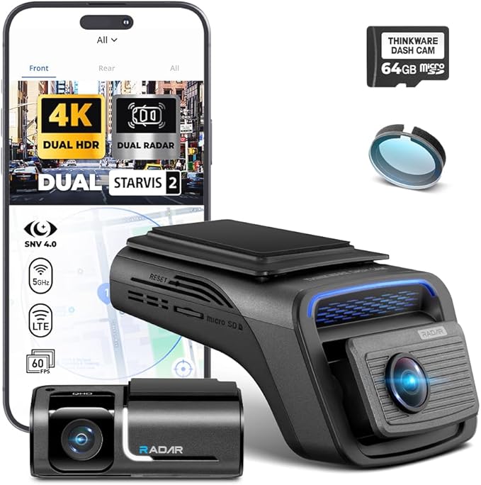 THINKWARE U3000 PRO 2CH 4K HDR Dual Dash Cam Front and Rear - 4K+2K STARVIS 2, Super Night Vision 4.0, Radar Parking Mode, Th