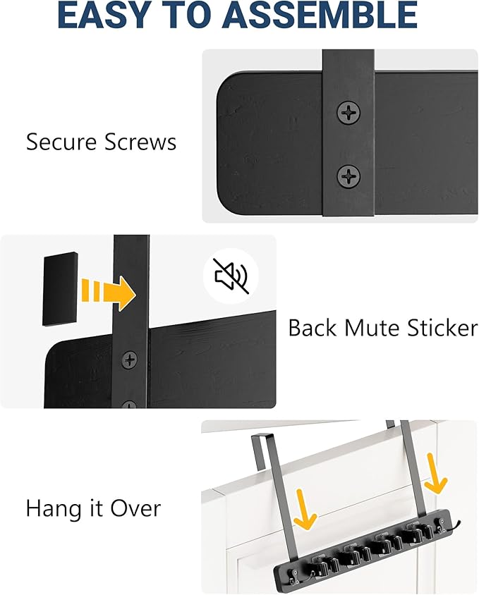 Lorbro Broom Holder Door Mount, Over the Door Broom and Mop Holder with 2 Over Door Hooks, Wood Broom Hanger, Tool Rack Organ