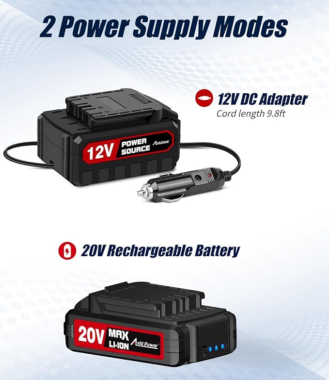 AVID POWER Tire Inflator Portable Air Compressor,20V Cordless Tire Pump, Rechargeable Air Pump for Car Tires and other Inflatables (Red)