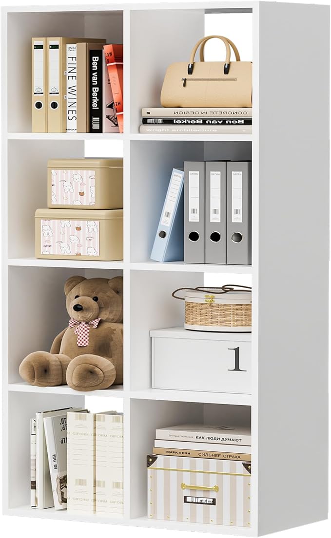 COMHOMA 8 Wood Cube Storage Organizer with Open Back and Removable Back Panels, 11In White Cube Storage Bookshelf, Cubicle Sh