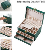 GUOER Jewelry Box for Women Girl Wife 3 Layers Large PU Leather Jewelry Organizer Storage Case with Two Layers Display for Ea