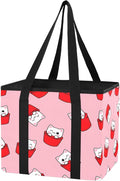 Cartoon Cat Pattern Reusable Grocery Bags Large Shopping Tote Bag with Reinforced Bottom Board, Water Resistant Foldable Stor
