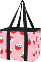 Cartoon Cat Pattern Reusable Grocery Bags Large Shopping Tote Bag with Reinforced Bottom Board, Water Resistant Foldable Stor