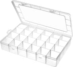 Gbivbe Large 24 Grids Plastic Organizer Box Adjustable Dividers,Clear Storage Box for Jewelry, Art DIY Crafts, Washi Tapes, B