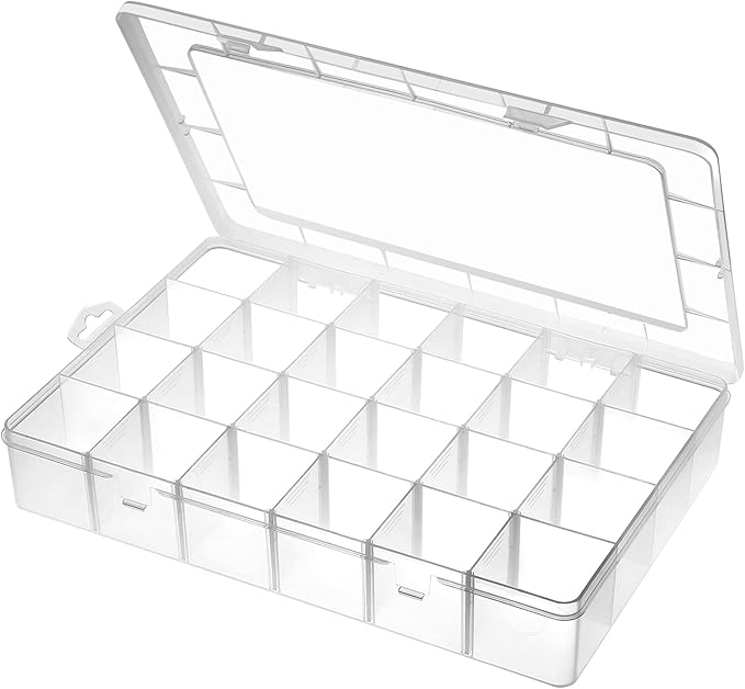 Gbivbe Large 24 Grids Plastic Organizer Box Adjustable Dividers,Clear Storage Box for Jewelry, Art DIY Crafts, Washi Tapes, B