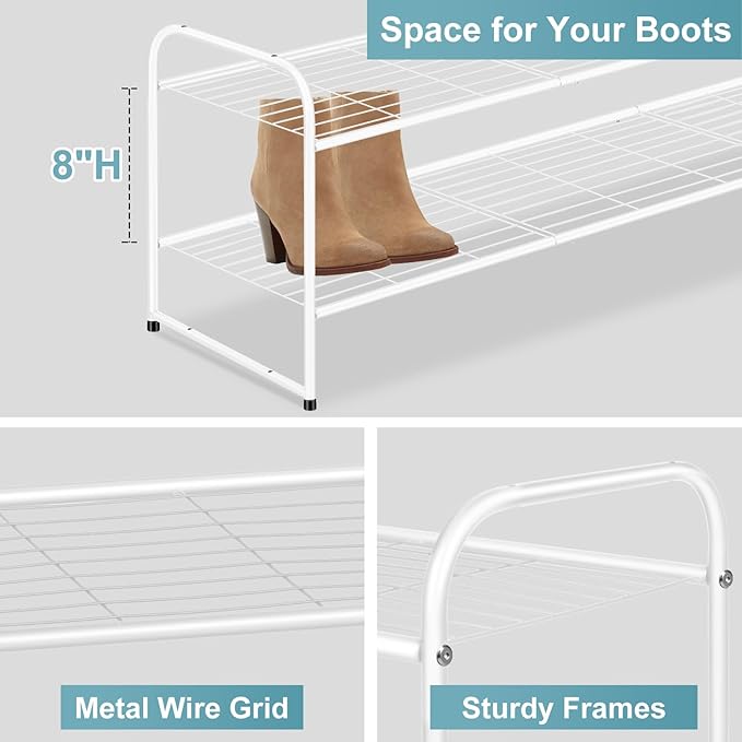 AOODA Long 2 Tier Shoe Rack for Closet Metal Wide Stackable Shoe Storage Organizer for Entryway, Bedroom, Floor, 18-Pairs Low