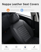 Huidasource Front Seat Covers, Car Seat Covers Front Seats Nappa Leather, Side Elastic Fabric, Compatible with Airbags, Seat 