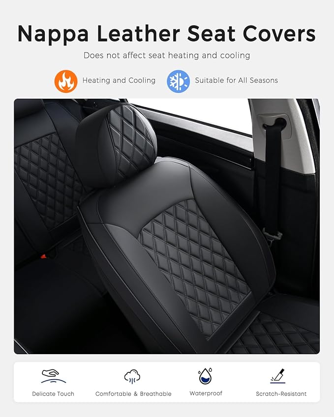 Huidasource Front Seat Covers, Car Seat Covers Front Seats Nappa Leather, Side Elastic Fabric, Compatible with Airbags, Seat 