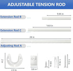Closet Rod, 17 to 53 Inch Closet Rods for Hanging Clothes, Heavy Duty Adjustable Closet Hanging Rod Bar White Closet Poles fo