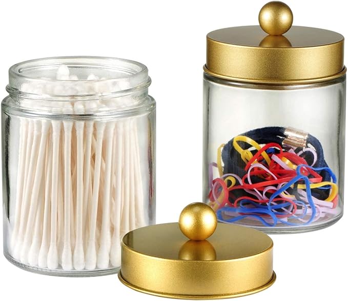 Amolliar 4 Pack Apothecary Jars Bathroom Vanity Storage Organizer Set -Countertop Canister with Stainless Steel Lids &Cute St