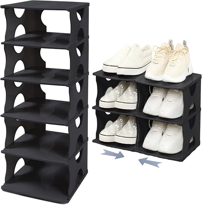 6-Tier Thickened Shoe Rack, Stackable Storage Organizer for Bedroom Entry, Adjustable Rack, Shoe Slots Shelf, Easy Tower Rack