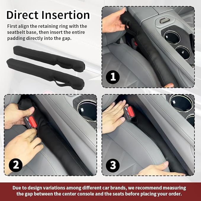2PCS Car Seat Gap Filler with Retaining Ring Design,Soft Car Gap Fillers Between Seats Avoids Items Falling Out of Gaps,Upgraded Cars Gaps Seat Filler Hard to Shift