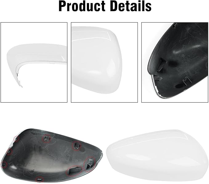 Compatible with Ford Escape SE/SEL Right Passenger Side Mirror Cap Cover 2020 2021 2022 2023 2024, White Side Door Rearview Mirror Cover Replacement Without Turn Signal Light