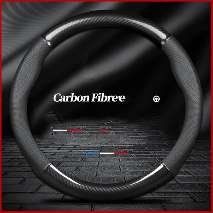 for Steering Wheel Cover Fusion Carbon Fiber Premium Leather Non-Slip, Breathable, Trendy Car Accessories with Car Logo,for Accessories (New-New)