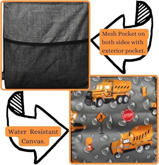 NGIL Extra Large Utility Tote Reusable Grocery Bag Oversized Collapsible for Groceries, Storage, Picnic, Beach (Construction Trucks-black)