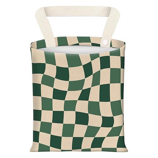 Car Garbage Can, Seat Back Hanging Cute Car Trash Can Bag, Car Organizer and Storage Bag for Travelling, Outdoor Cute Green Checkerboard