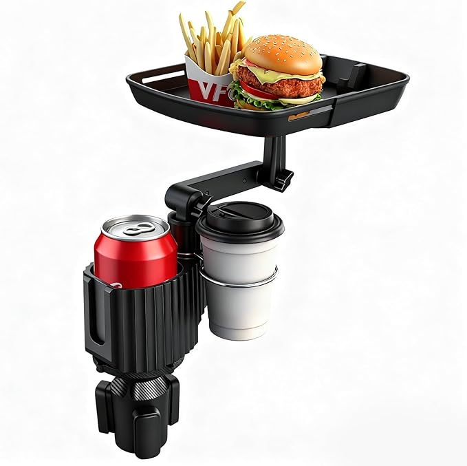 Car Cup Holder Tray Table 10-inch Car Food Tray Portable 4-in-1 Car Cup Holder Extender 360° Rotating with Phone Holder Essen