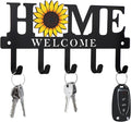 Key Holder Wall Mount Sunflower Metal Key Hooks Organizer Hanger Coat Rack with 5 Hooks Rustic Farmhouse Decorative Welcome H