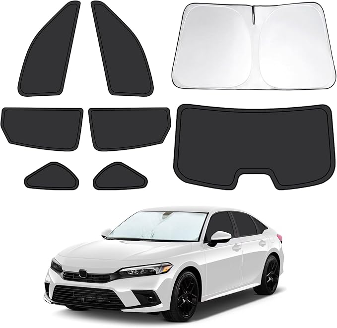 8pcs Car Window Shades for Honda Civic 2022 2023 2024 2025, Full Car Window Covers for Privacy, Sunshades for Civic Front Rear Windshield Side Windows to Block UV and Protect Privacy
