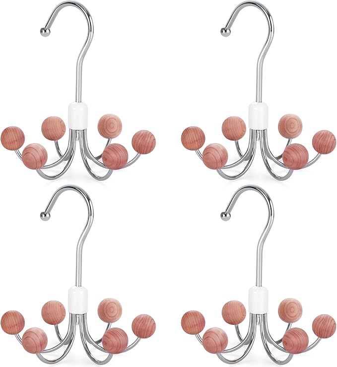 TOPIA HANGER Hoodie Hangers 4-Pack with 6 Cedar Balls, 360°Swivel Purse Hanger, Scarf Hanger, Closet Hooks, Handbag Organizer