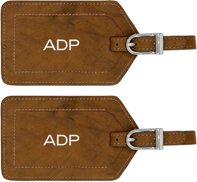 Personalized Monogrammed Leather Luggage Tags - 2 Pack
