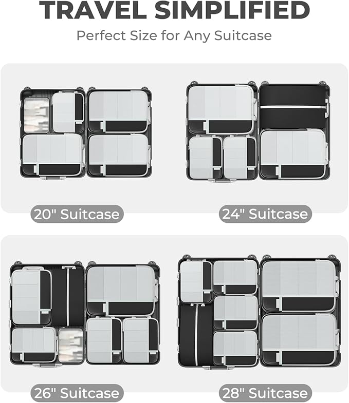 Percover Compression Packing Cubes 6-Piece Set, Packing Cubes Compression for Travel with Multi-Size Organization, Travel Org