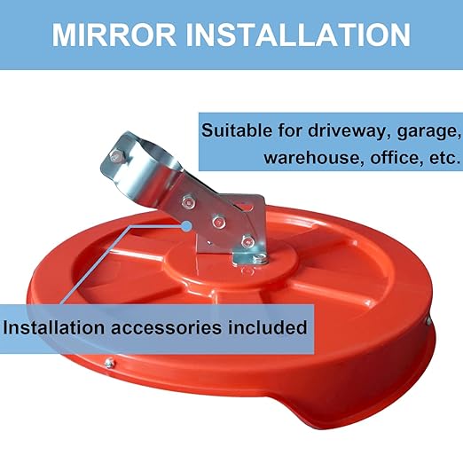 18" Convex Mirror for Pole, 18 Inch Orange Driveway Traffic Mirror for Blind Spot, Wide View Security Mirrors for Warehouse, Garage, Office Indoor Outdoor