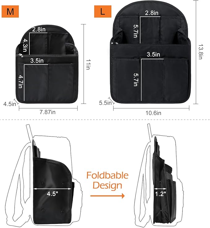 Surblue Backpack Organizer Insert Liner Hanging Travel Rucksack Purse and Handbag Insert Pocket, High-capacity Divider Foldab