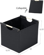 HOONEX Large Collapsible Storage Bins, Linen Fabric, Pack of 2, Storage Baskets with Wooden Carry Handles and Sturdy Heavy Ca