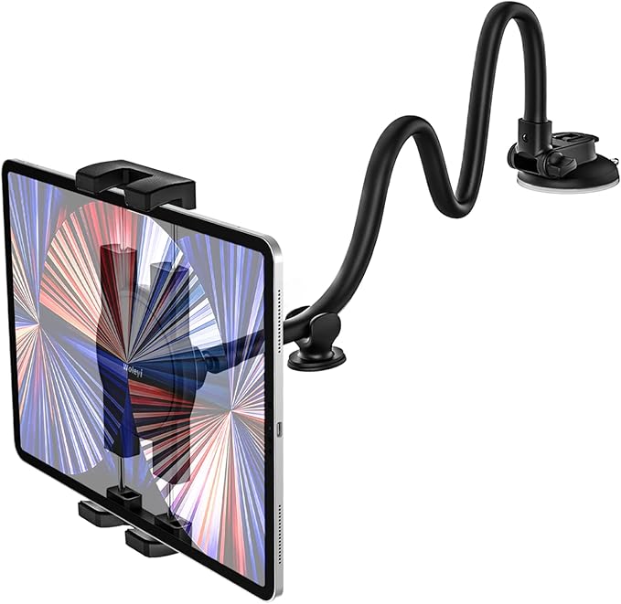 woleyi Tablet Holder for Car Dashboard Windshield [Gooseneck Long Arm] Suction Cup iPad Holder for Car, Car Tablet Mount Compatible with iPad Pro Air Mini, Galaxy Tab, Z Fold, iPhone, 4.7-11" Devices