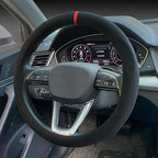 Carodi Suede Steering Wheel Cover ， Non-Slip Leather Car Interior Fitting 15-inch Universal