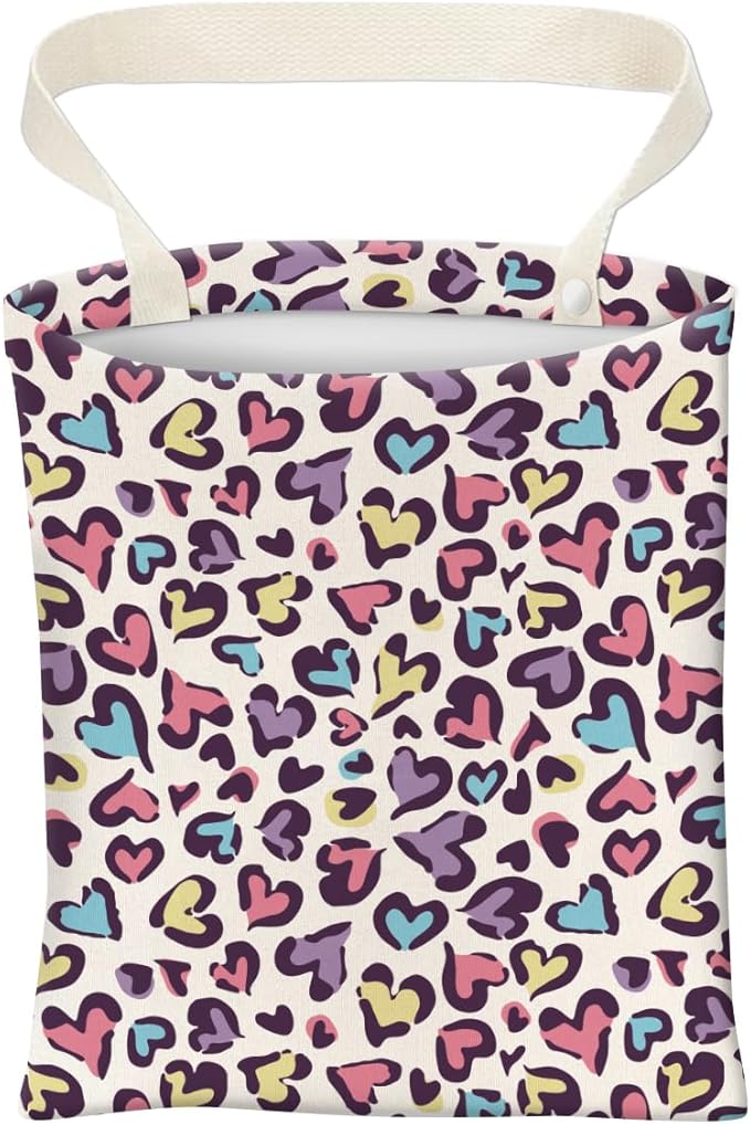 Car Trash Can, Cute Car Trash Bag, Hanging Car Organizer and Storage Bag, Trash Bin for Car Accessories, Vehicle, Travelling, Camping Colorful Heart Leopard