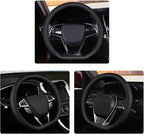D Shape Steering Wheel Cover,Universal 14.5-15 Inch Car Black Leather Steering Wheel Wrap with Better Sport Grip for Men Wome