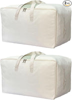 Soft Canvas Clothes Storage Bags with Four Carrying Handles and Clear Window, Closet Organizer for Clothing, Blankets Sheets 