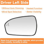 Senzeal Driver Side Heated Mirror Glass with Blind Spot Detection BLIS for Ford Fusion 2013 2014 2015 2016 2017 2018 2019 2020 2021 DS7Z17K707H DS7Z-17K707-H (No Auto Dimming)(Left Side)