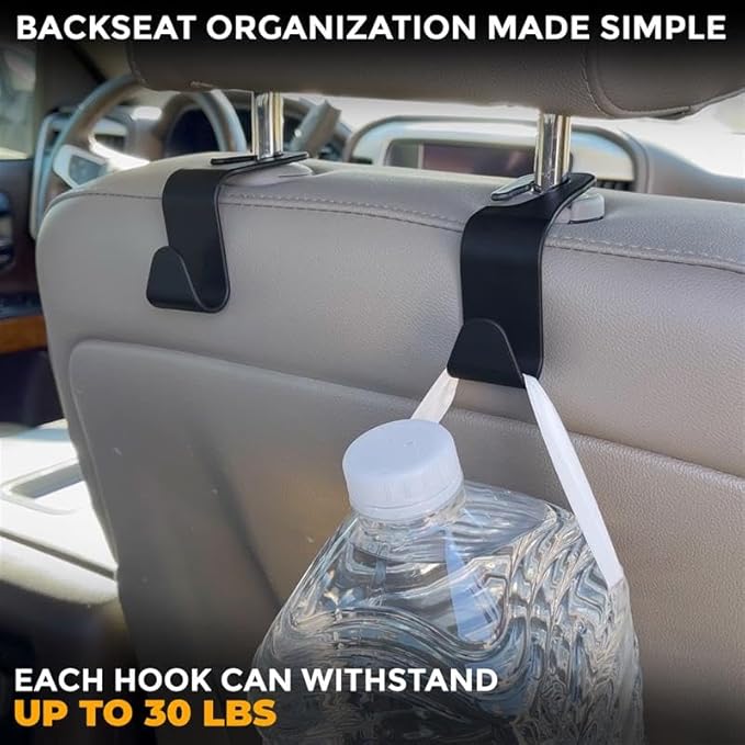 EcoNour Car Seat Gap Filler with Cup Holder (25.4 x 15.2 cm) | Auto Console Organizer in Between Front Seats for Holding Phone, Drink and Cards | Travel Accessories with 2 Headrest Hooks