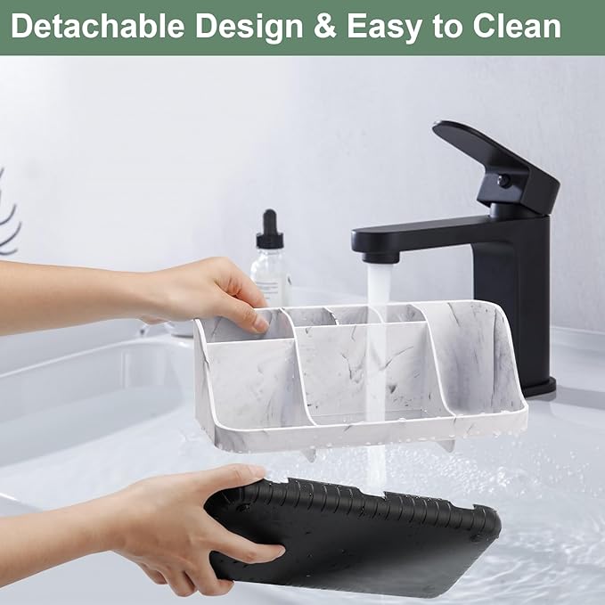 GFWARE Marble Bathroom Countertop Organizer - Detachable 7 Slots Kids Electric Toothbrush and Toothpaste Holde Drainage for B