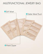 Vlando Travel Jewelry Bags,Jewelry Storage Pouch,5 Pcs Clear Velvet Zipper Pockets Bag for Travel Business Trip Jewelry Organ