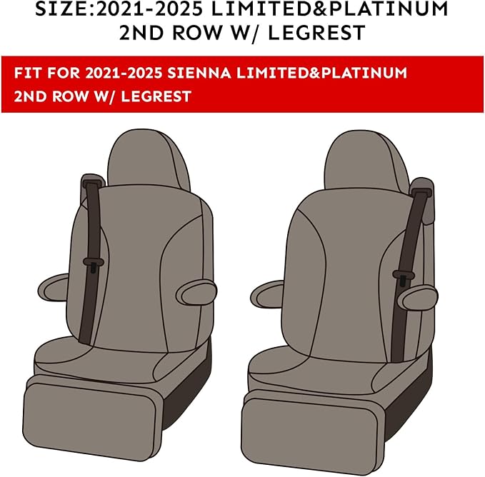 EKR Sienna Seat Covers for 2021-2026 Toyota Sienna Limited,Platinum,2nd Row Captain Chairs with Legrest 7 Seats,Automotive Se