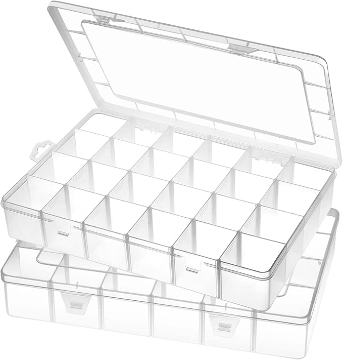 Gbivbe Large 24 Grids Plastic Organizer Box Adjustable Dividers,Clear Storage Box for Jewelry, Art DIY Crafts, Washi Tapes, B