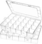 Gbivbe Large 24 Grids Plastic Organizer Box Adjustable Dividers,Clear Storage Box for Jewelry, Art DIY Crafts, Washi Tapes, B