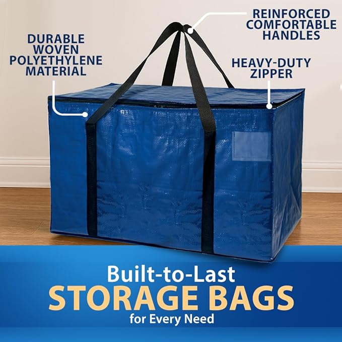 ClearSpace Heavy Duty Moving Bags or Storage Bag – Large Moving Boxes with Backpack Straps, Zippers & Handles – Perfect for M