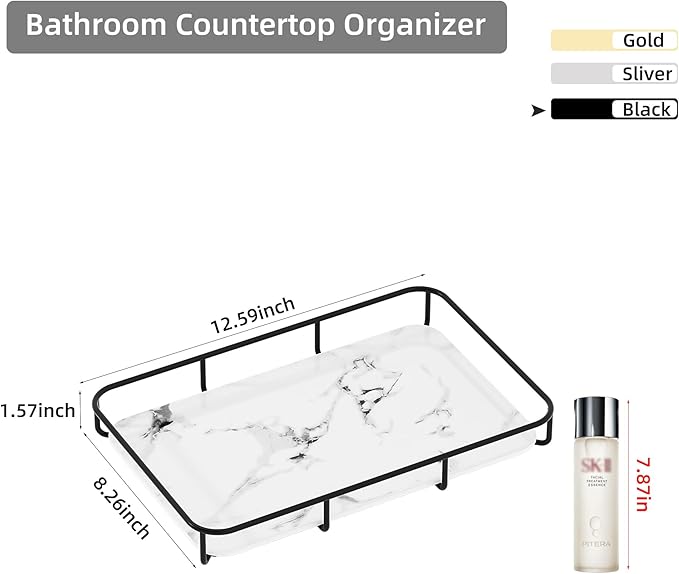 Dobbyby Vanity Tray Makeup Organizer Cosmetics Storage Bathroom Skincare Organizer Countertop Display Rack in Dresser Stainle
