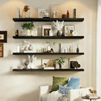 IEO Long Wooden Floating Shelves for Room Wall, Natural Wood Floating Shelves Wall Mounted Kitchen Shelf for Living Room, Bed