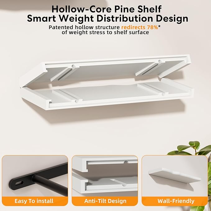 Floating Shelves for Wall Rustic Farmhouse 24 Inch Floating Shelf Bathroom Wooden Shelves for Wall Mounted Live Edge Pine She