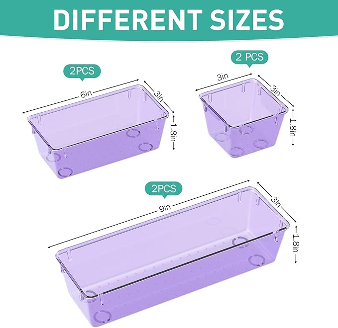 WOWBOX 9 Pack Clear Drawer Organizer Set, Acrylic Drawer Storage Trays, Storage Bins for Makeup, Cosmetics, Jewelries, Utensi
