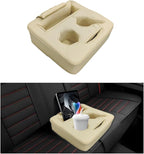 Car Back Seat Organizer, Leather Automotive Rear Seat Couch Cup Holder Expander Tray, Vehicle Cup Holder Tray Holds Snacks Remotes Phones for Truck RV Boat Couch Pillow Bed (Beige)