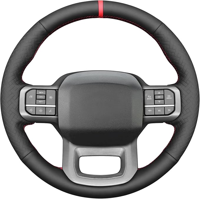 MEWANT DIY Black Smooth Woven Embossed Faux Leather Steering Wheel Cover for Ford F150 Lightning F350 2024 Expedition