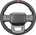 MEWANT DIY Black Smooth Woven Embossed Faux Leather Steering Wheel Cover for Ford F150 Lightning F350 2024 Expedition